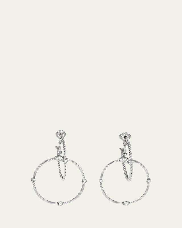 18K White Gold Diamond Link Earrings, 28mm